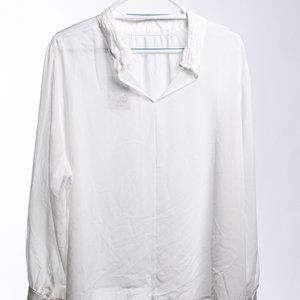 NEW Women's Woven White/Cream Linen Top Long Sleeve Blouse